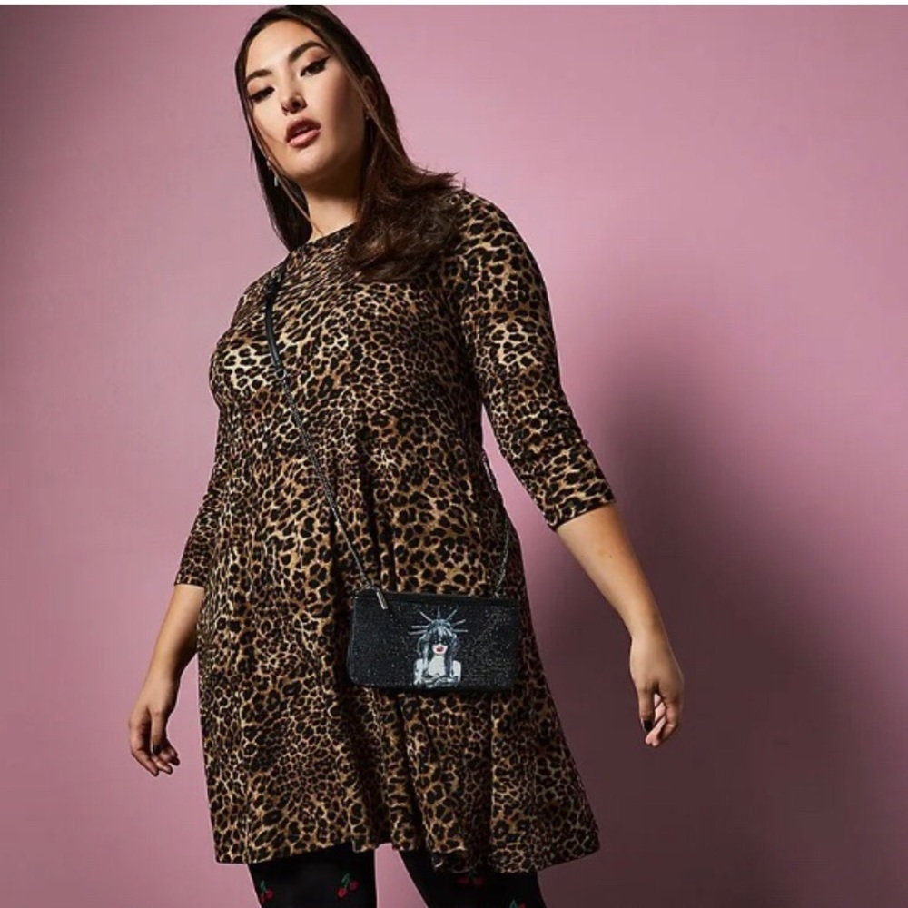 Betsey Johnson Torrid Leopard Ponte Skater Dress With Back Cutout Size 1 (14/16)